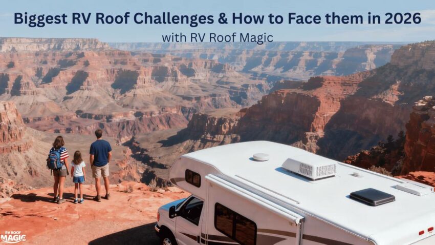 RV with rubber roof coating protected by RV Roof Magic