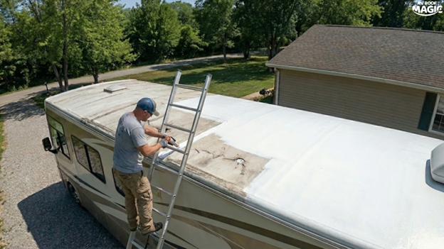 RV roof leak repair with RV Roof Magic coating