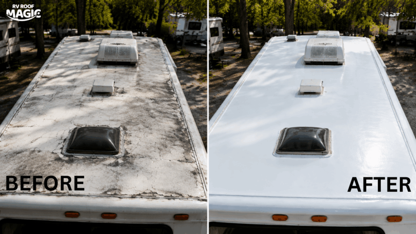 DIY RV roof leak repair with liquid rubber sealant for budget-friendly waterproofing and seam protection
